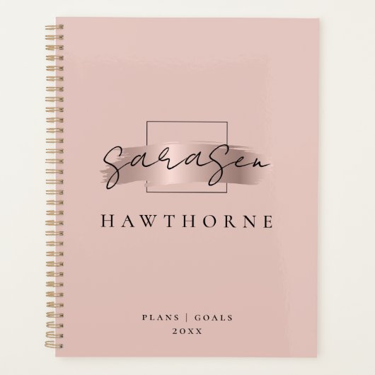 Chic Brush Stroke Faux Roos Gold Elegant Monogram Planner (Voorkant)