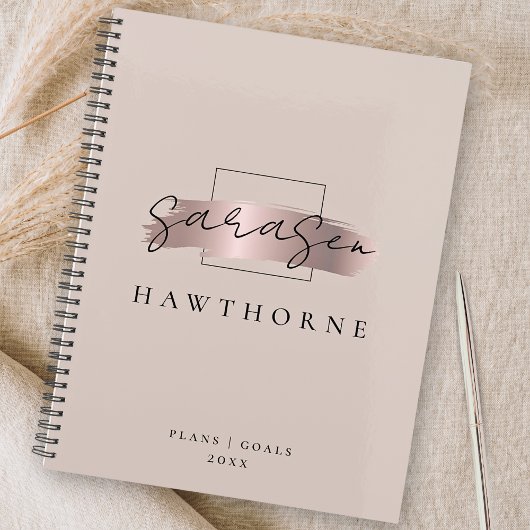 Chic Brush Stroke Faux Roos Gold Elegant Monogram Planner