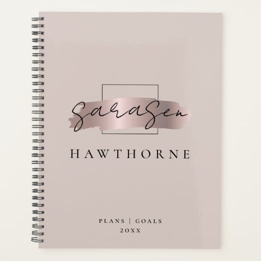 Chic Brush Stroke Faux Roos Gold Elegant Monogram Planner (Voorkant)