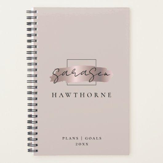 Chic Brush Stroke Faux Roos Gold Elegant Monogram Planner (Voorkant)