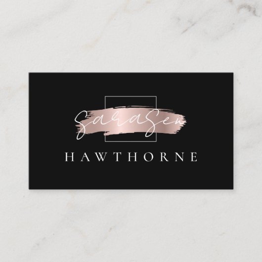Chic Brush Stroke Faux Roos Goud en Zwart Elegant Visitekaartje (Voorkant)