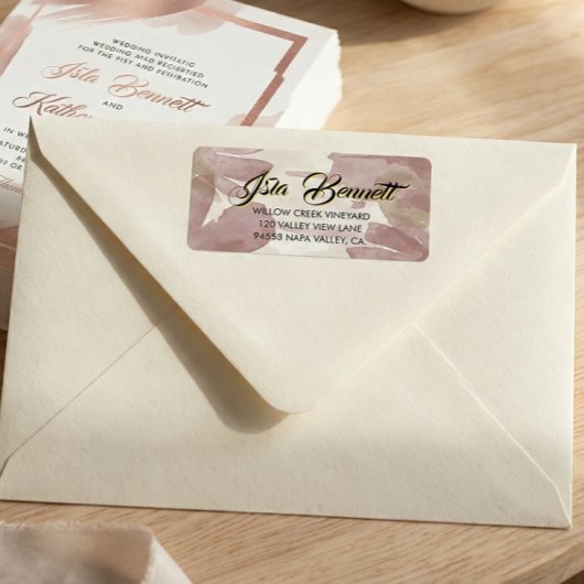 Chic Brush Stroke | Faux Rose Gold on White Label