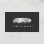 Chic Brush Stroke Faux Zilver Elegant Zwart Visitekaartje (Voorkant)