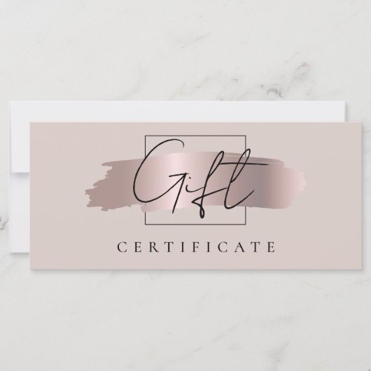 Chic Brush Stroke Roos Goud Cadeaubon Kaart (Voorkant)