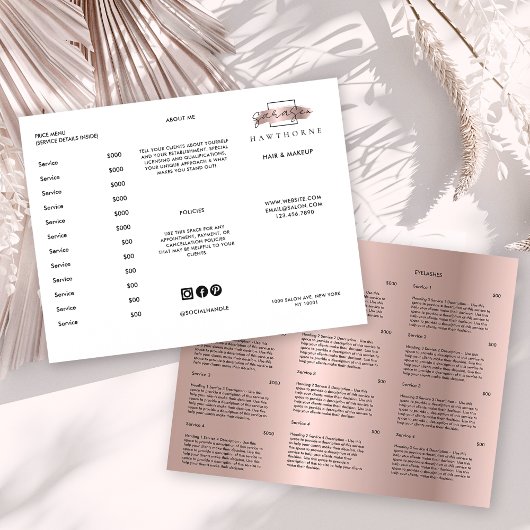 Chic Brush Stroke Salon Prijs Lijst Services Menu