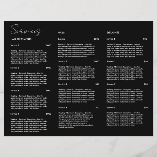 Chic Brush Stroke Salon Prijs Lijst Services Menu (Achterkant)