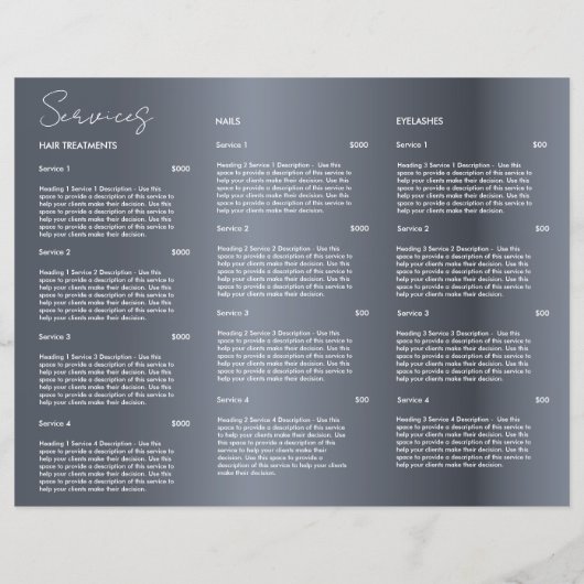 Chic Brush Stroke Salon Prijs Lijst Services Menu (Achterkant)
