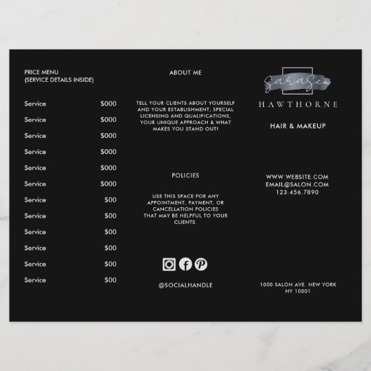 Chic Brush Stroke Salon Prijs Lijst Services Menu (Voorkant)