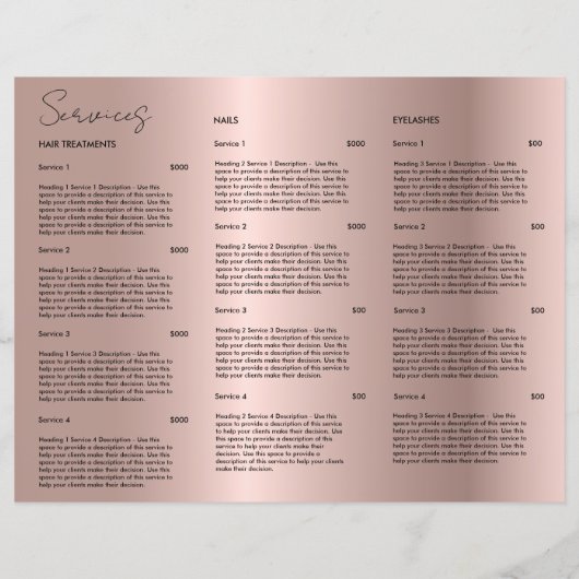 Chic Brush Stroke Salon Prijs Lijst Services Menu (Achterkant)