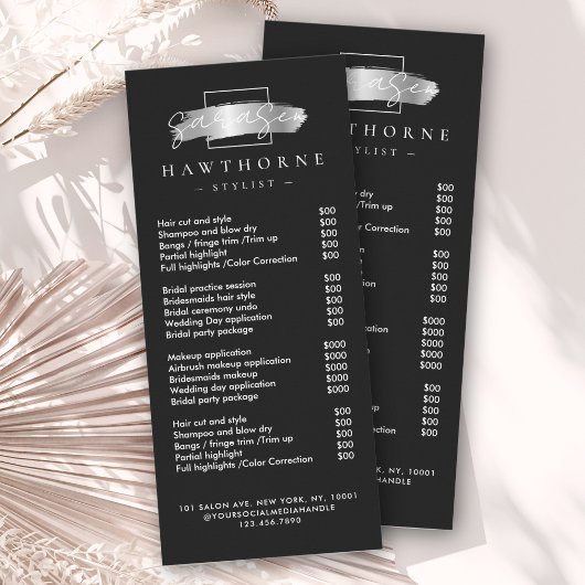 Chic Brush Stroke Salon prijslijst diensten Modern Reclamekaart