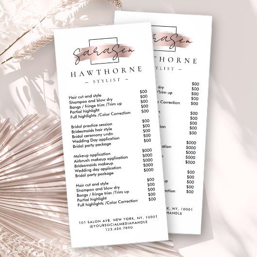 Chic Brush Stroke Salon prijslijst diensten Modern Reclamekaart