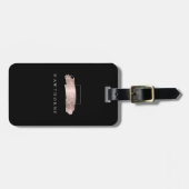 Chic Brush Stroke Zwart Faux Roos Goud Monogram Bagagelabel (Voorkant horizontaal)