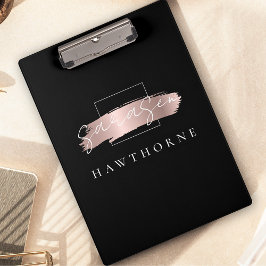 Chic Brush Stroke Zwart Faux Roos Goud Monogram Klembord