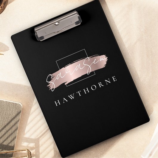 Chic Brush Stroke Zwart Faux Roos Goud Monogram Klembord