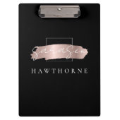 Chic Brush Stroke Zwart Faux Roos Goud Monogram Klembord (Voorkant)