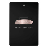 Chic Brush Stroke Zwart Faux Roos Goud Monogram Mini Klembord (Achterkant)