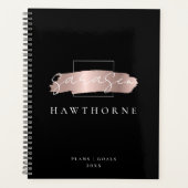 Chic Brush Stroke Zwart Faux Roos Goud Monogram Planner (Voorkant)