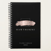 Chic Brush Stroke Zwart Faux Roos Goud Monogram Planner (Voorkant)