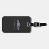 Chic Brush Stroke Zwart Faux Zilver Grijs Monogram Bagagelabel (Voorkant horizontaal)