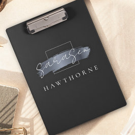 Chic Brush Stroke Zwart Faux Zilver Grijs Monogram Klembord