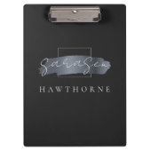 Chic Brush Stroke Zwart Faux Zilver Grijs Monogram Klembord (Voorkant)