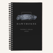 Chic Brush Stroke Zwart Faux Zilver Grijs Monogram Notitieboek (Voorkant)