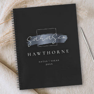 Chic Brush Stroke Zwart Faux Zilver Grijs Monogram Notitieboek