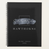 Chic Brush Stroke Zwart Faux Zilver Grijs Monogram Planner (Voorkant)