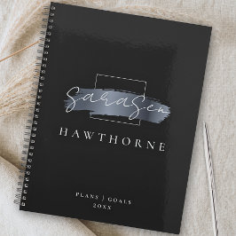 Chic Brush Stroke Zwart Faux Zilver Grijs Monogram Planner