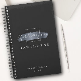 Chic Brush Stroke Zwart Faux Zilver Grijs Monogram Planner
