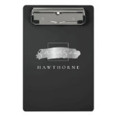 Chic Brush Stroke Zwart Faux Zilver Monogram Mini Klembord (Voorkant)