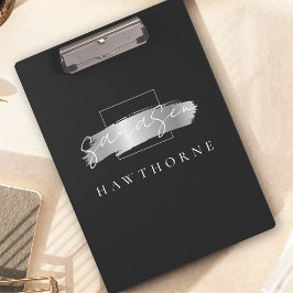 Chic Brush Stroke Zwart Faux Zilveren Borstel Mono Klembord