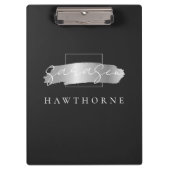 Chic Brush Stroke Zwart Faux Zilveren Borstel Mono Klembord (Voorkant)