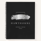 Chic Brush Stroke Zwart Faux Zilveren Borstel Mono Notitieboek (Voorkant)