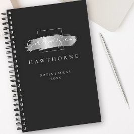 Chic Brush Stroke Zwart Faux Zilveren Borstel Mono Notitieboek