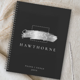 Chic Brush Stroke Zwart Faux Zilveren Borstel Mono Planner