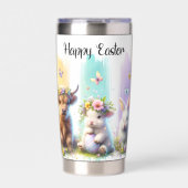 Chic Brushstroke Easter Highland Koe 20oz Geïsoleerde Drinkbeker (Voorkant)