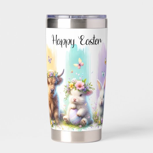Chic Brushstroke Easter Highland Koe 20oz Geïsoleerde Drinkbeker (Achterkant)