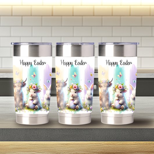 Chic Brushstroke Easter Highland Koe 20oz Geïsoleerde Drinkbeker