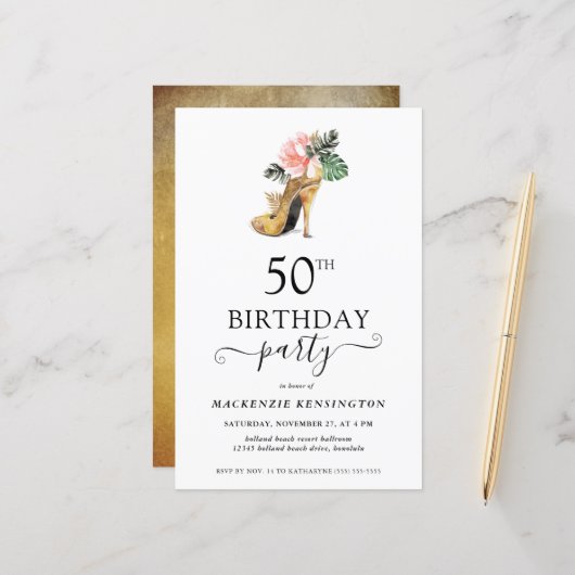 Chic Budget Floral Gold High Heels 50th Birthday (Voorkant / Achterkant in situ)