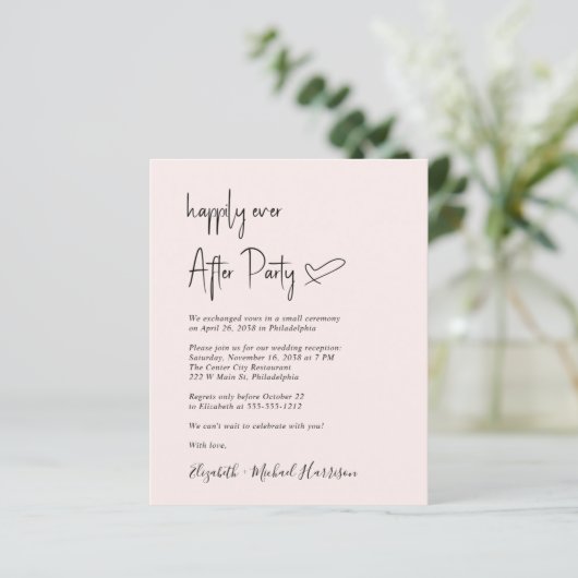 Chic Budget Roze bruiloft receptie uitnodiging (Staand voorkant)