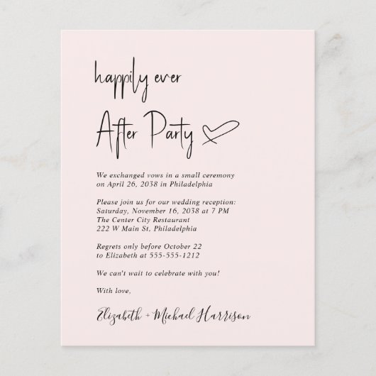 Chic Budget Roze bruiloft receptie uitnodiging (Voorkant)