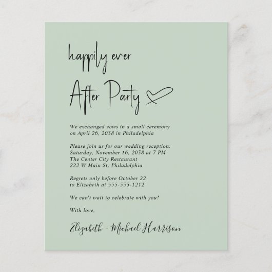 Chic Budget Sage Huwelijk Ontvangst Uitnodiging (Voorkant)