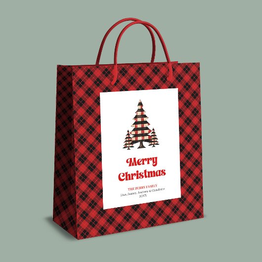 Chic buffalo plaid Christmas gift bag editable Medium Cadeauzakje