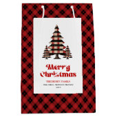 Chic buffalo plaid Christmas gift bag editable Medium Cadeauzakje (Voorkant)