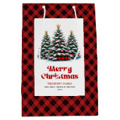 Chic buffalo plaid tree Christmas bag personalized Medium Cadeauzakje (Voorkant)