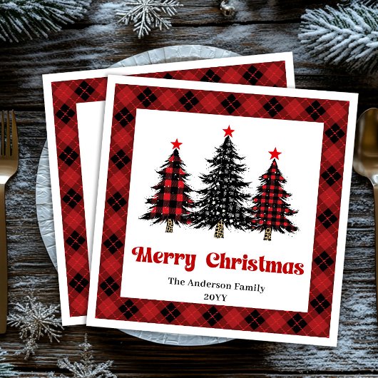 Chic Buffalo Plaid Tree Christmas Napkins Servet