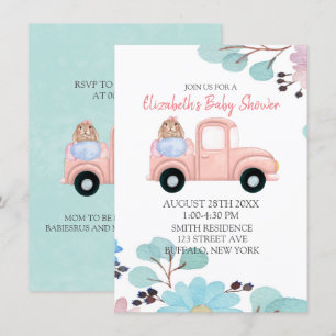 Chic Bunny Eggs  Truck Baby shower Kaart