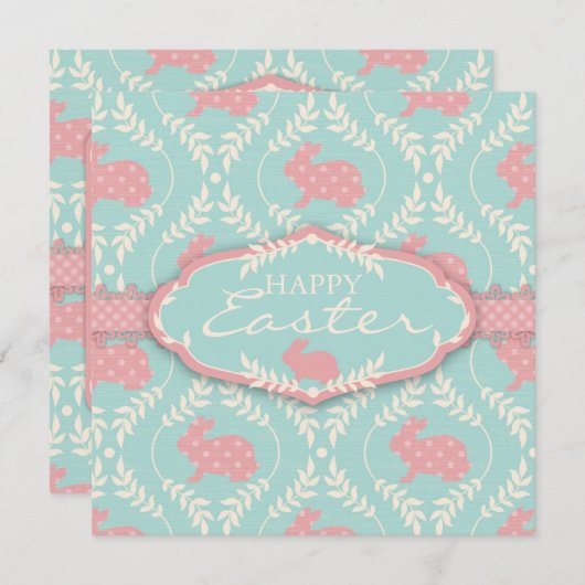 Chic Bunny Invitation Square Kaart (Voorkant / Achterkant)