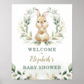 Chic Bunny Rabbit Greenery Gold Wreath Welkom Poster (Voorkant)